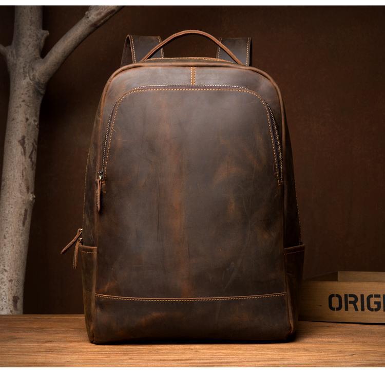 Men's Steel Horse Leather Vernon Minimalist Crazy Horse Leather Backpack