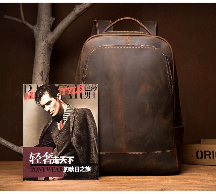 Men's Steel Horse Leather Vernon Minimalist Crazy Horse Leather Backpack