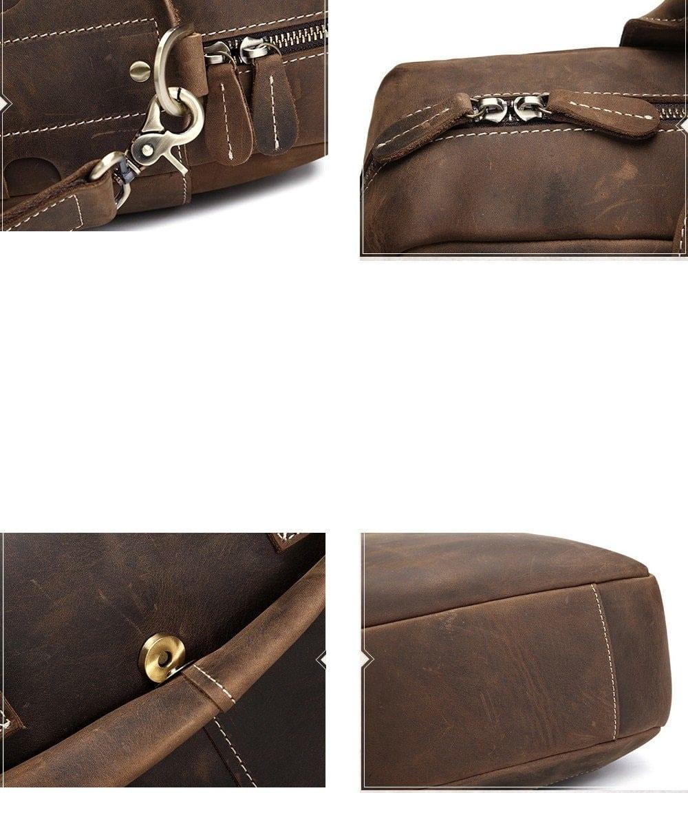 Men's Steel Horse Leather Welch Vintage Leather Briefcase Messenger Bag