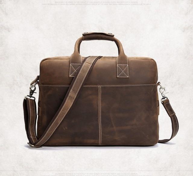 Men's Steel Horse Leather Welch Vintage Leather Briefcase Messenger Bag