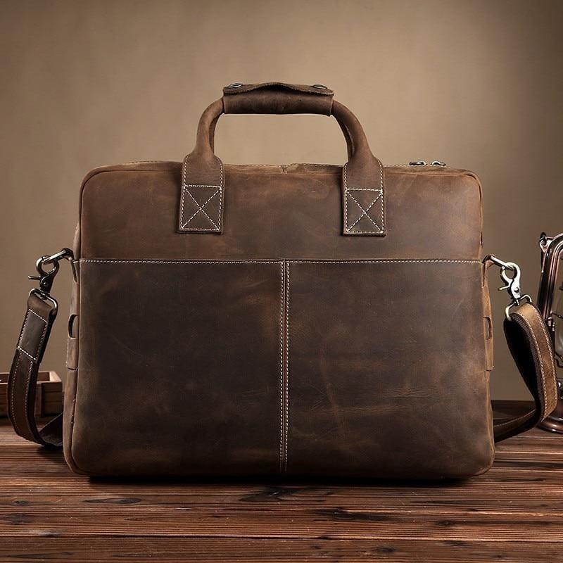 Men's Steel Horse Leather Welch Vintage Leather Briefcase Messenger Bag